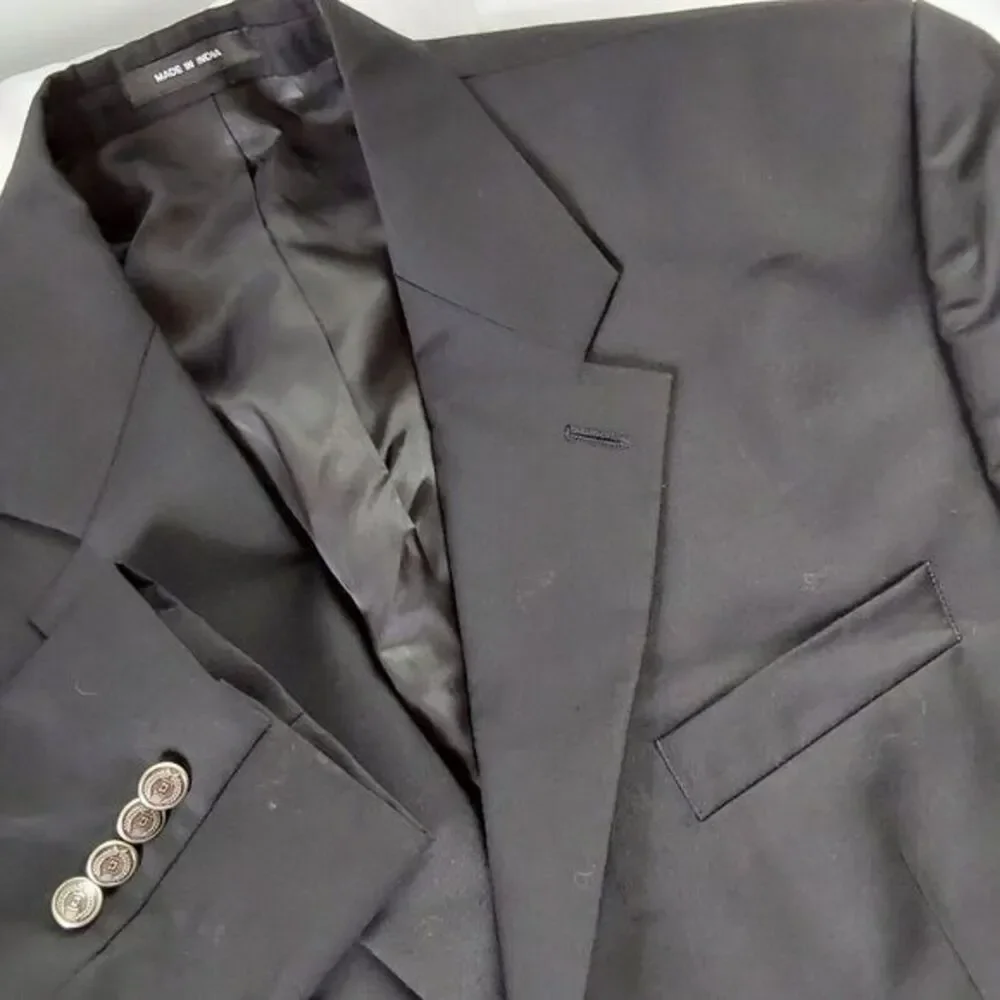 Chaps Wool‎ Blazer Jacket Mens 44R Black Silver Medal Button Sport Coat